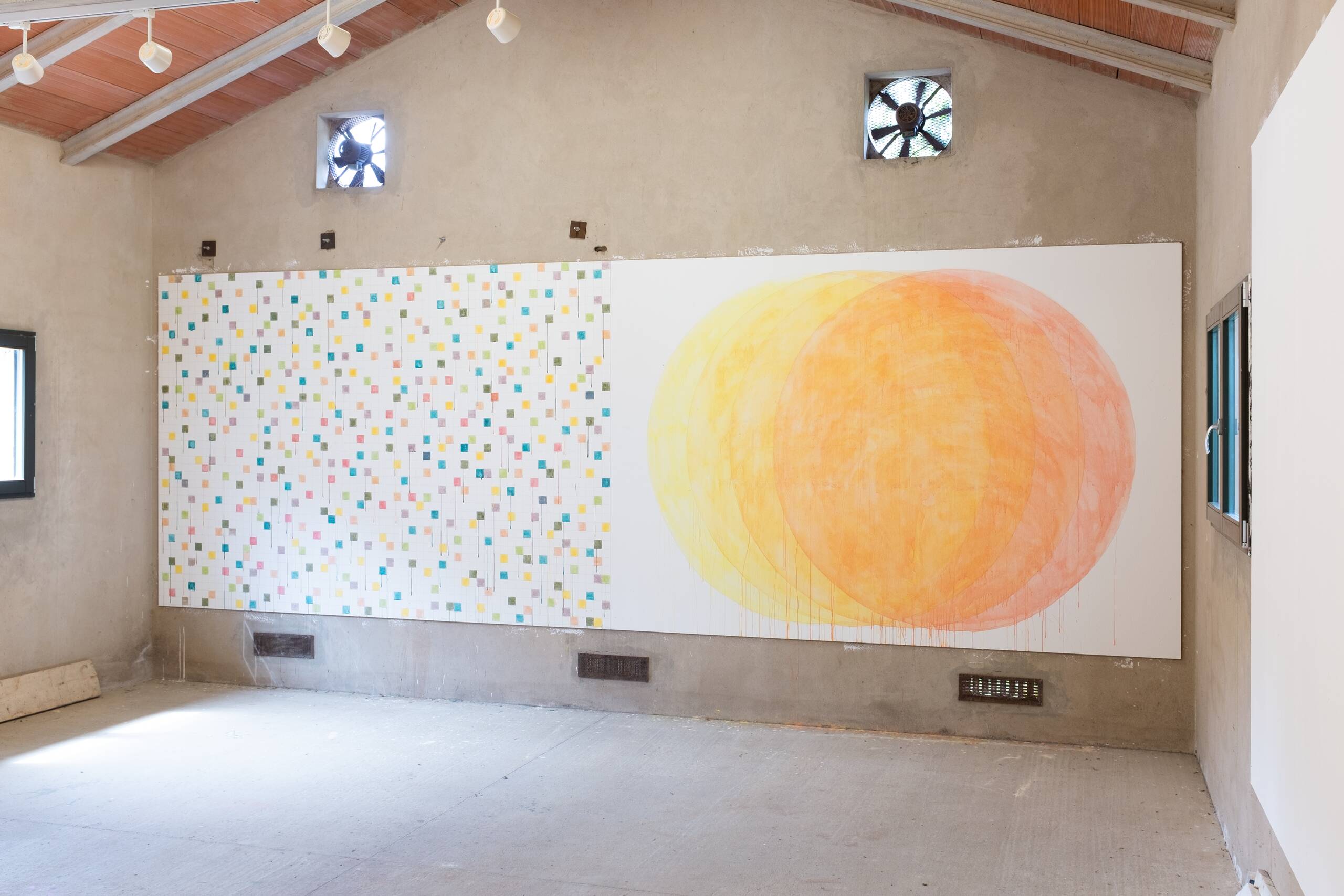 Celestial entropy // Celestial transit, Acrylic paint on wall (created at Villa Lena Artist Residency, permanent installation), 2022