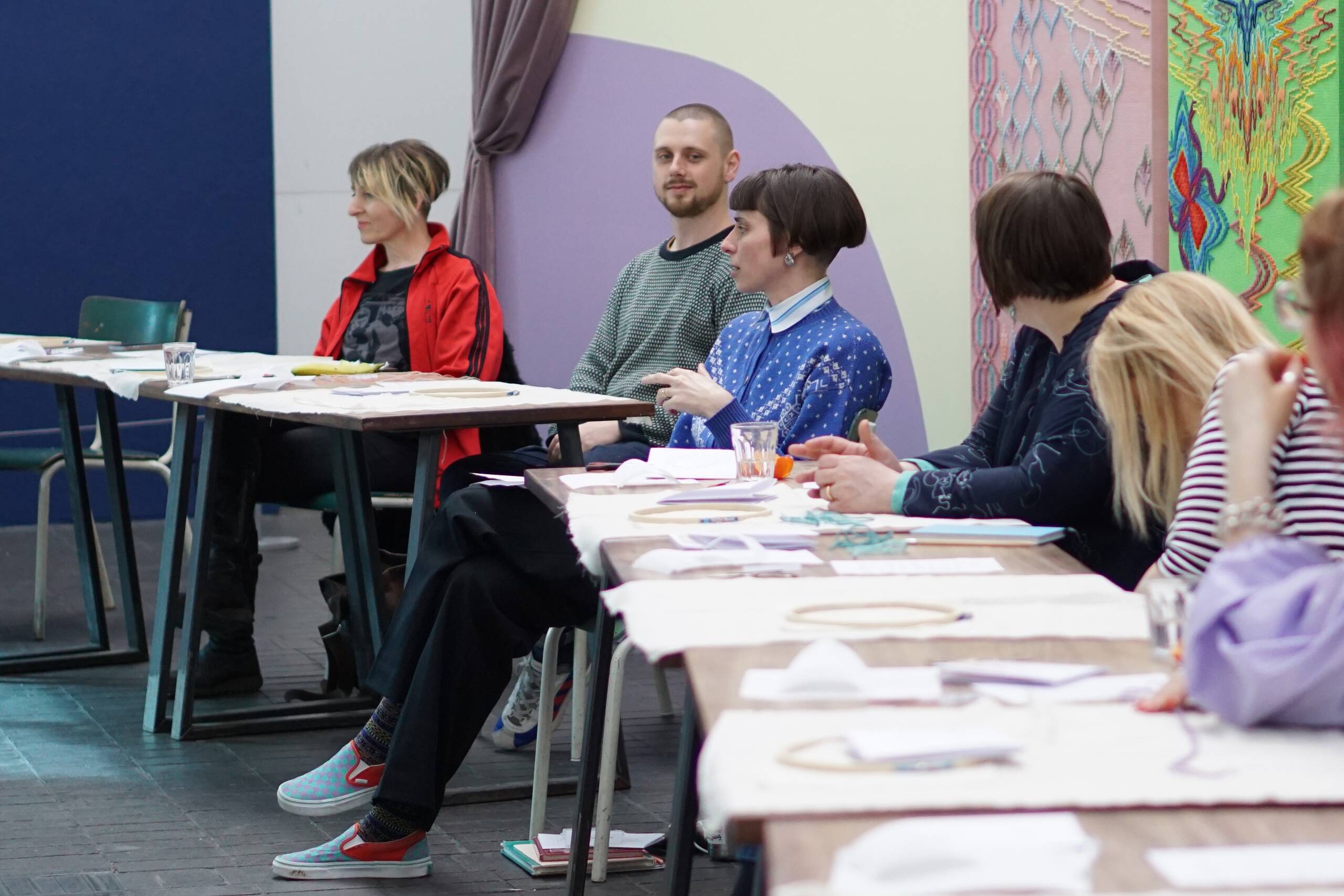 COSMOS, Embroidery workshop with readings held at Jerwood Arts, London UK, 2022