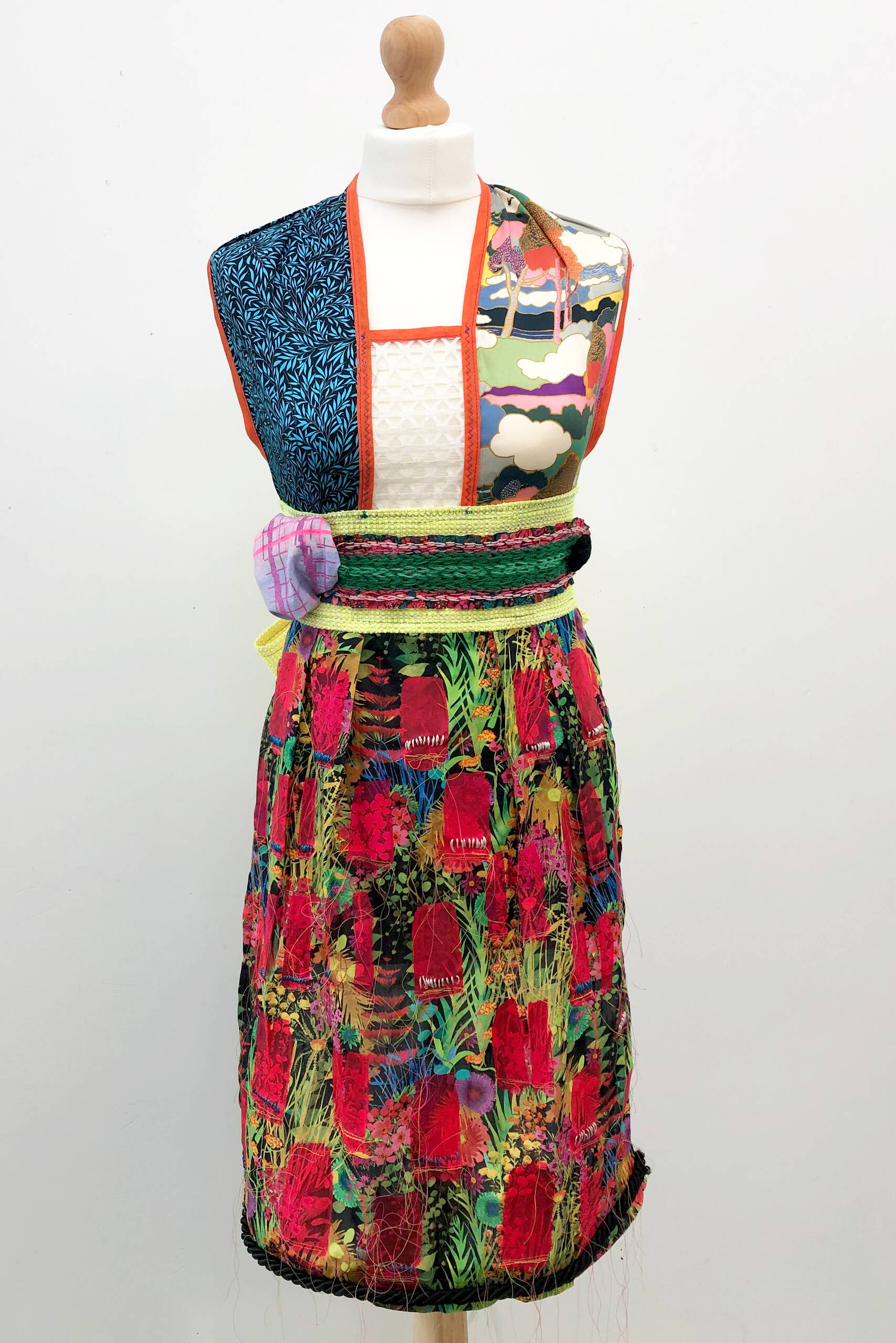 Fruits of Origin [cherinoya] (collaboration with Goia Mujalli), Fabric, acrylic paint, hand-embroidery on hand-sewn garment, 2019