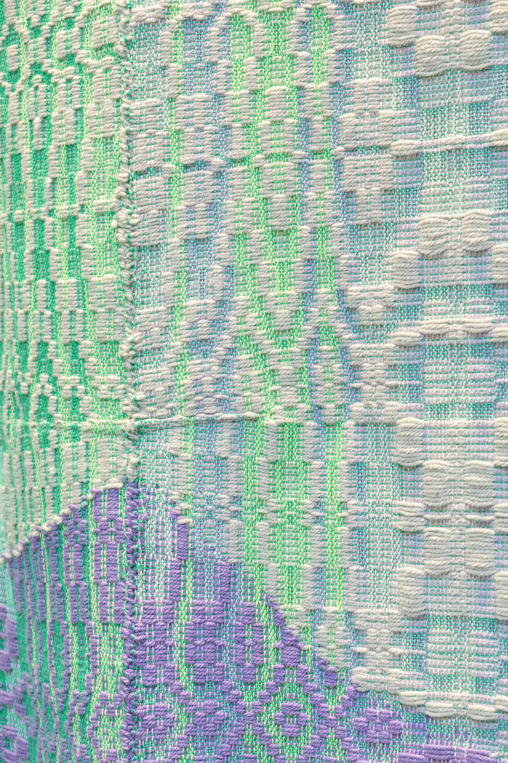 Memory Garden [lavender], Handwoven cotton and wool yarn, dowel, found fabric, 2023