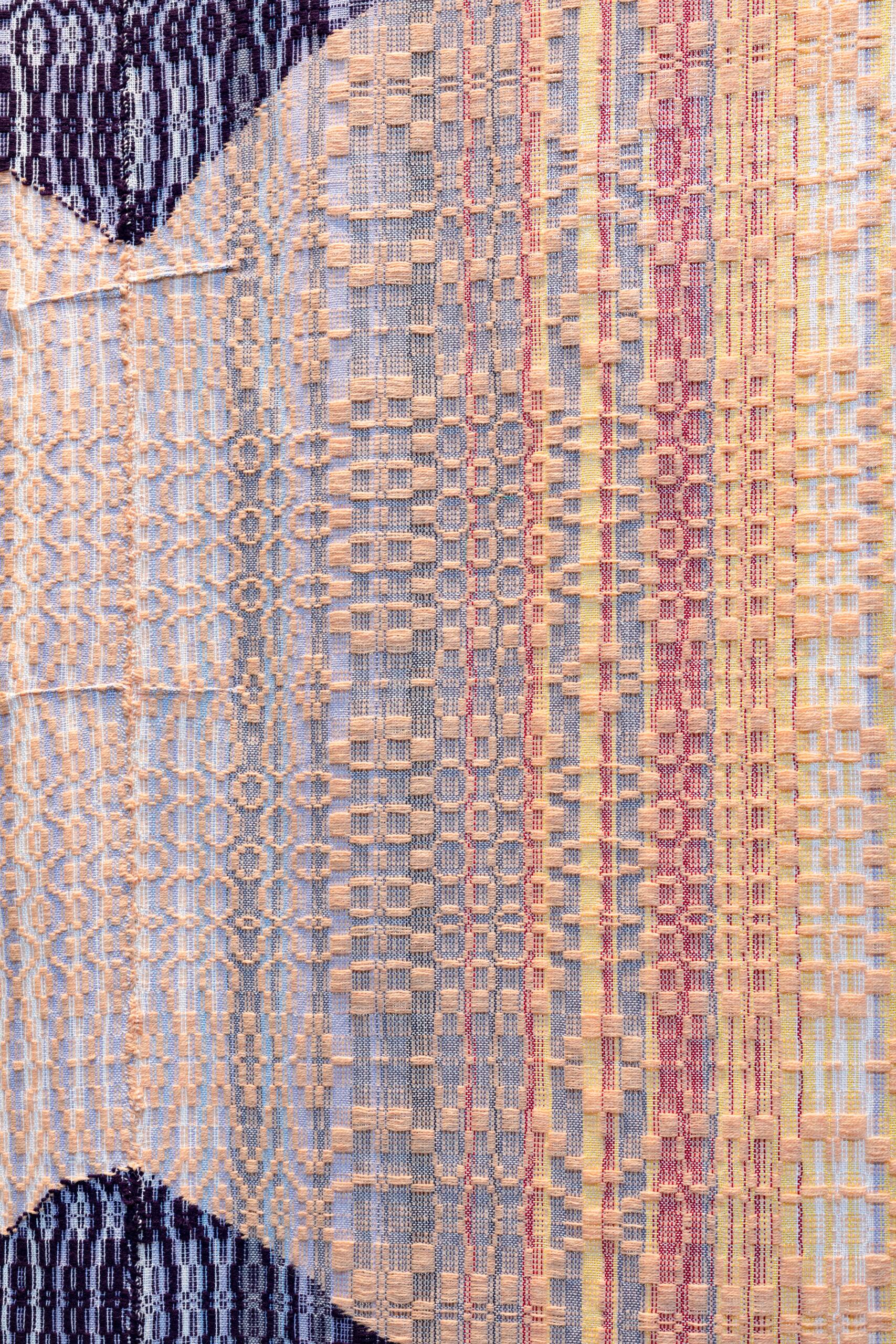 Memory Garden [lily], Handwoven cotton and wool yarn, dowel, found fabric, 2023