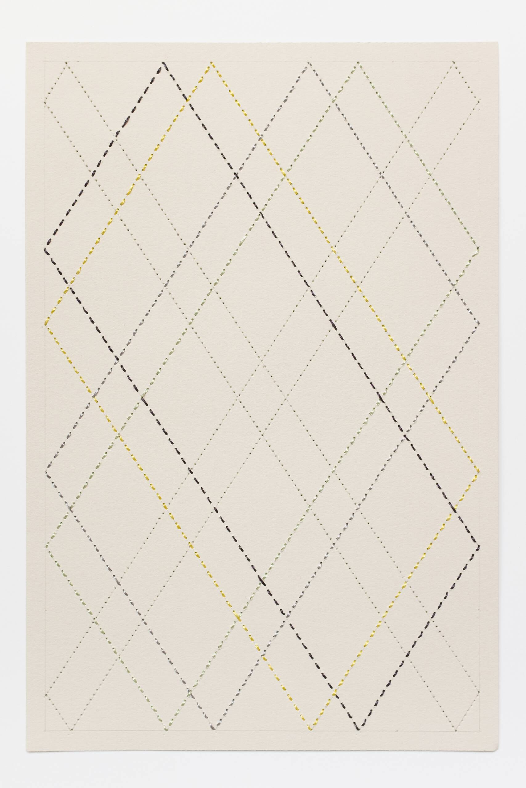 Quilted Composition [grey // diamonds], Hand-embroidered silk thread, pencil, and coloured pencil on paper, 2019