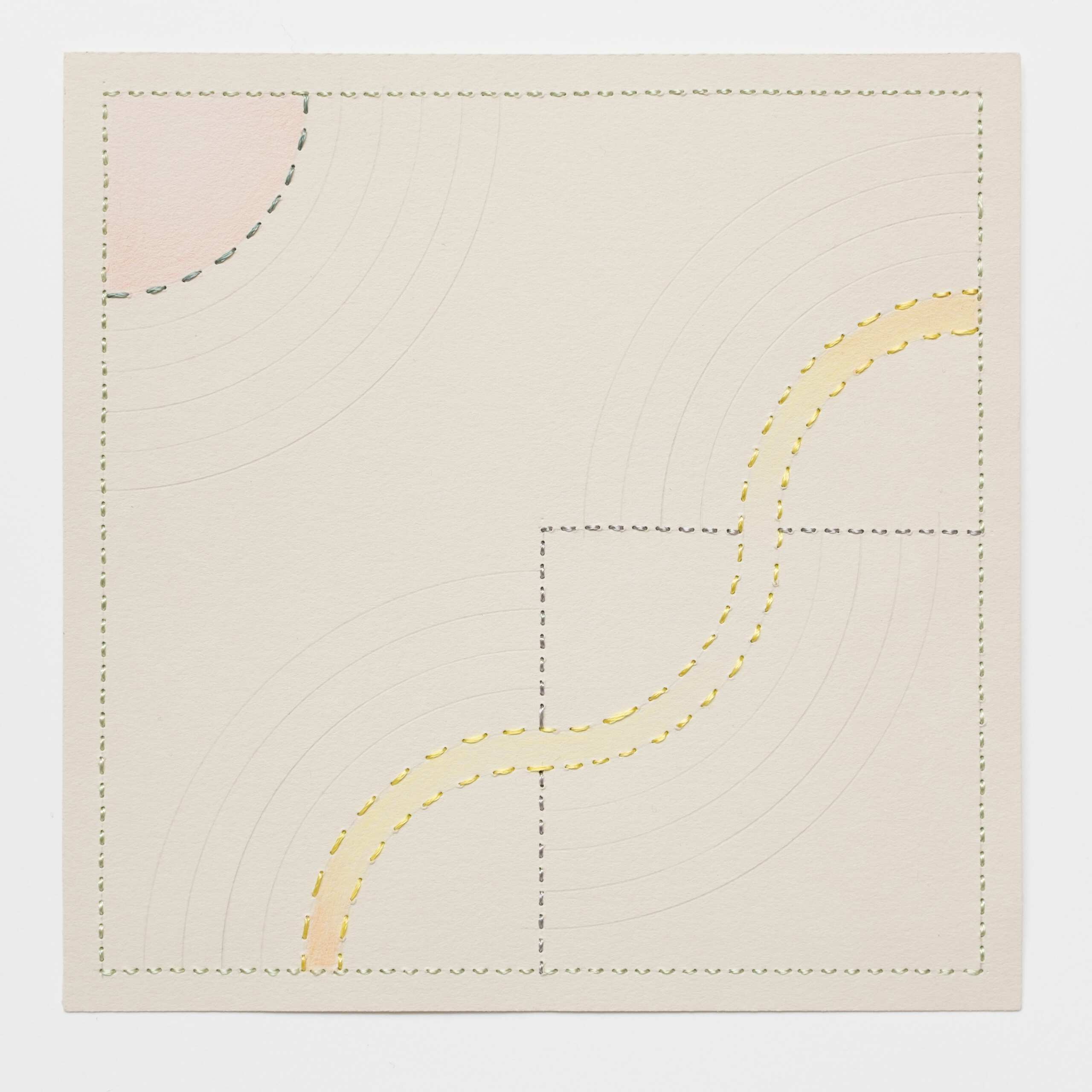 Quilted Composition [grey // rainbows], Hand-embroidered silk thread, pencil, and coloured pencil on paper, 2019