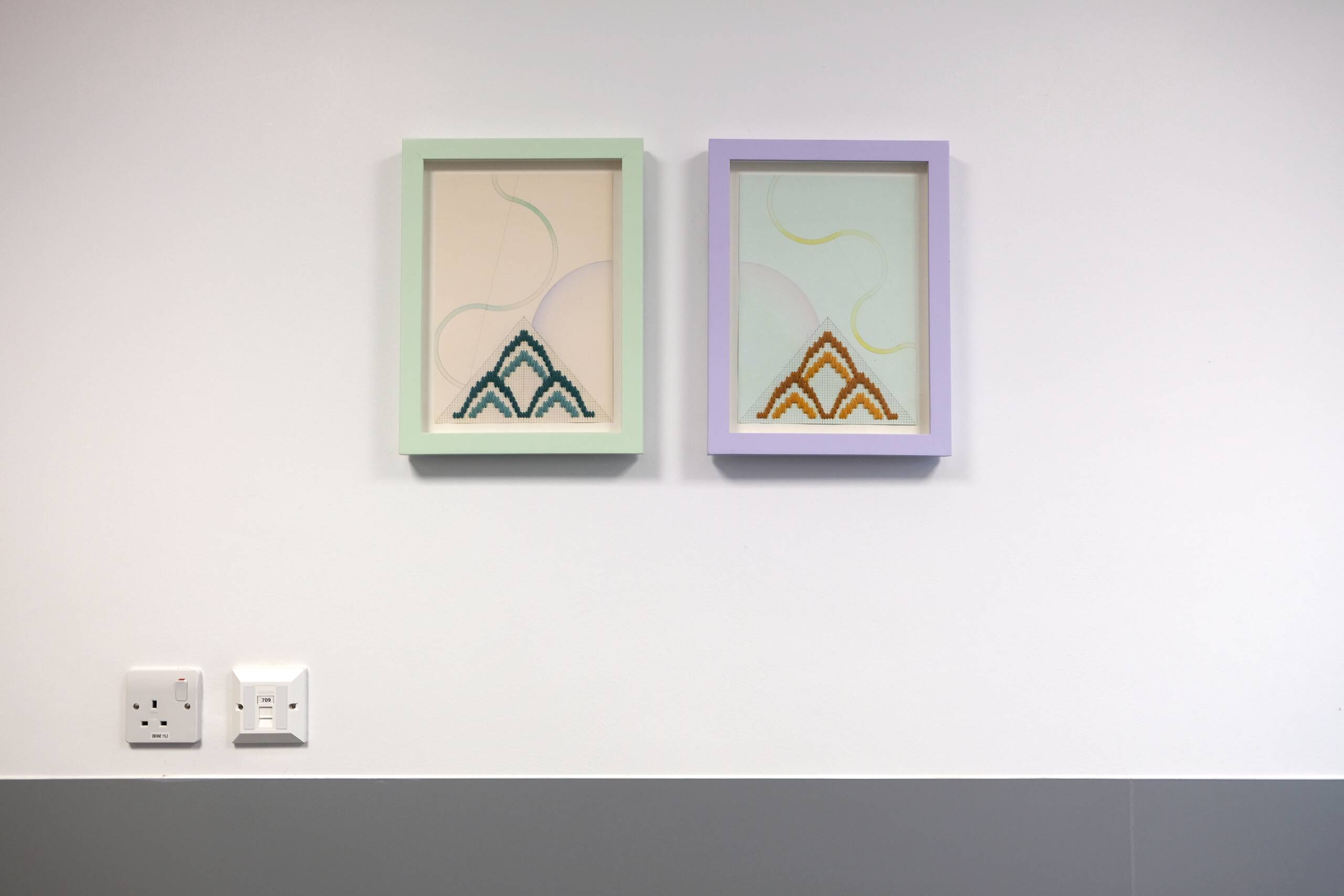 Stitch Space, Printed vinyl and framed works on paper, commissioned by Vital Art/ NHS for permanent installation at Newham Hospital, London, 2022