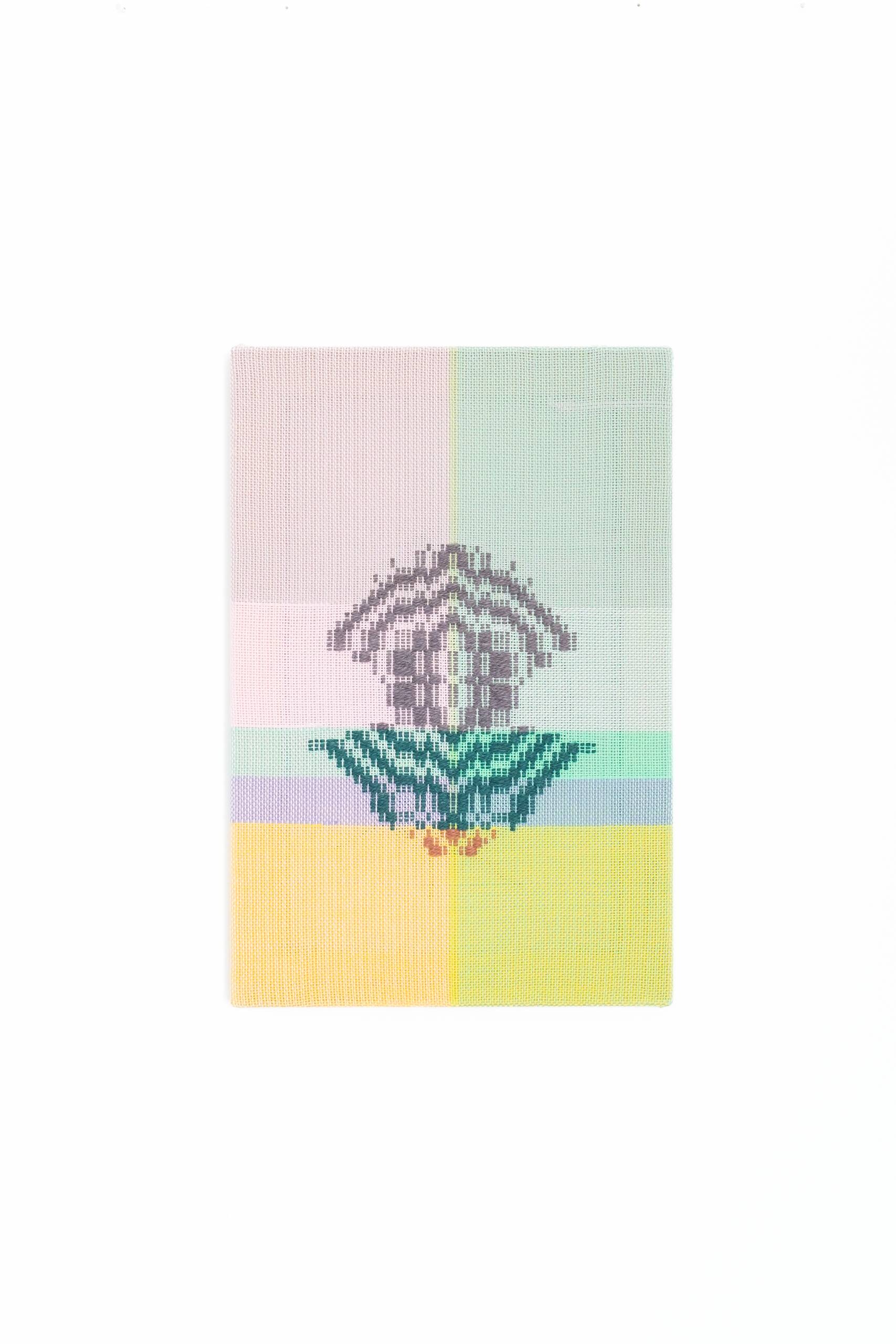 Thought-form [shield], Handwoven cotton and wool yarn, 2022
