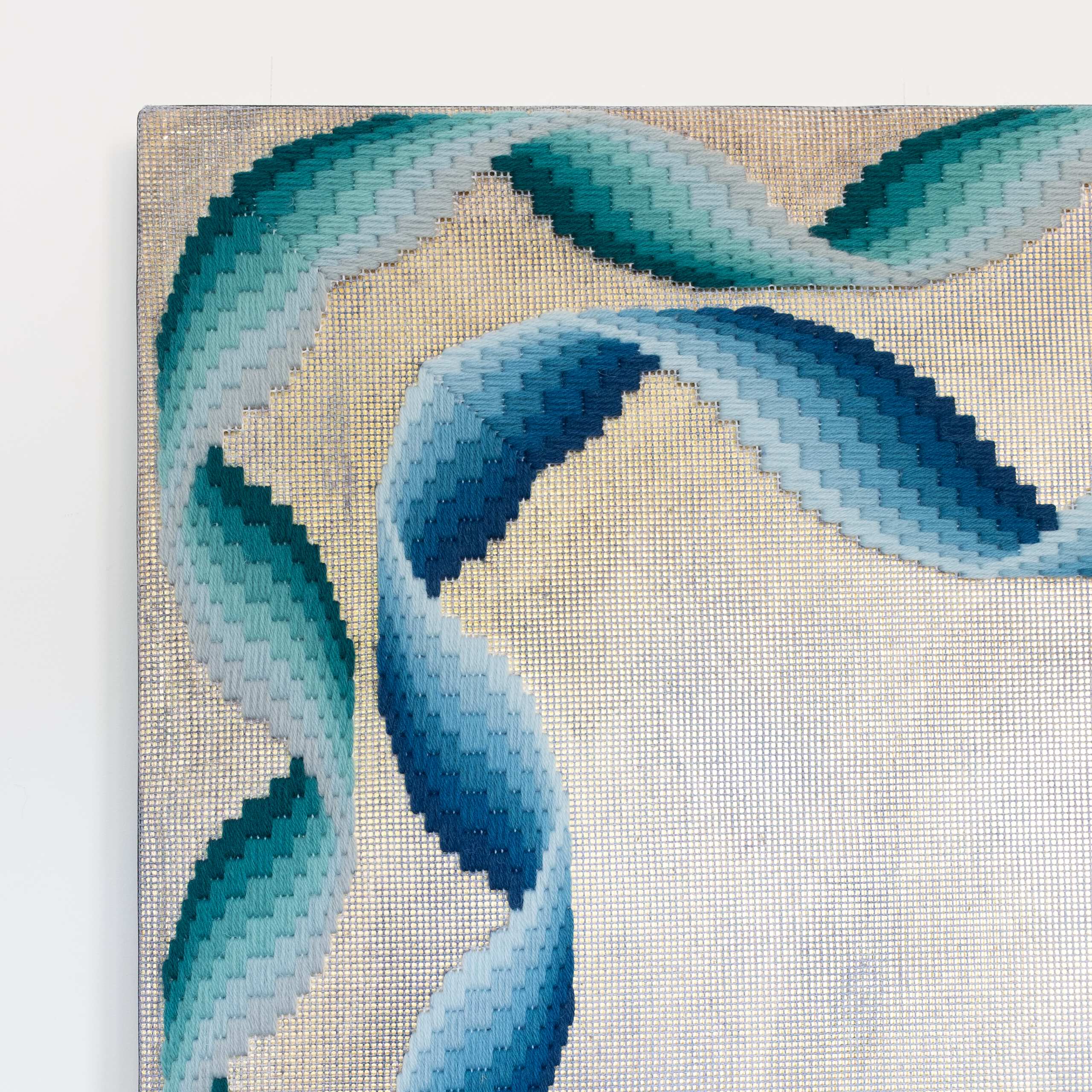 Water Matter (Earth series), Hand-embroidered wool on canvas over panel with gold leaf, 2019